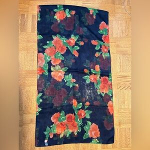 🌸 Vibrant Navy Floral Scarf with Orange and Green (3 for $25)